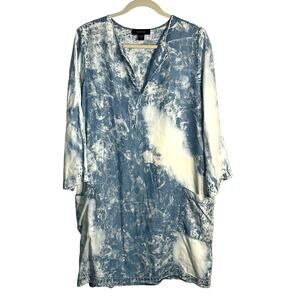 Karen Kane Blue Abstract Splash V‑Neck Tencel Shift Dress Large
